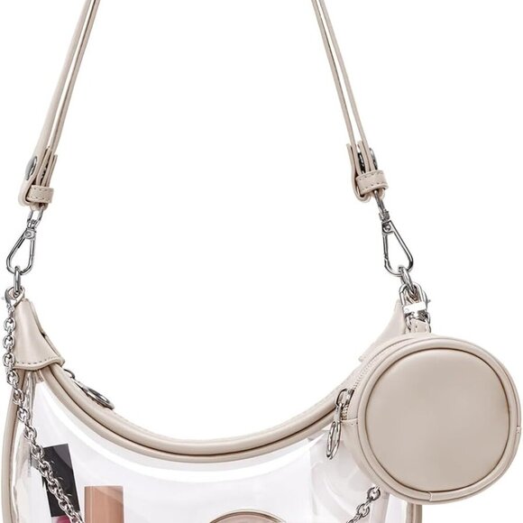 Stylish Clear Stadium Bag for Women with Adjustable Chain Strap and Coin Purse - Picture 1 of 8
